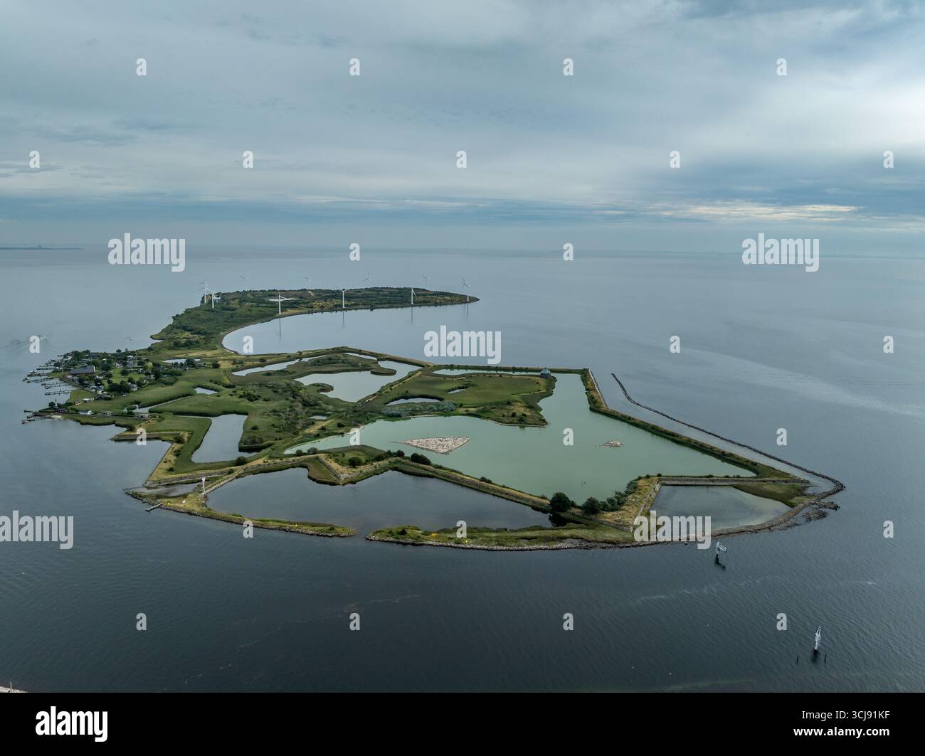 Veduta aerea di Graen o fortezza di Adolph, fortezza stellare incompiuta che protegge il porto di Landkrona in Svezia, oggi una riserva naturale Foto Stock