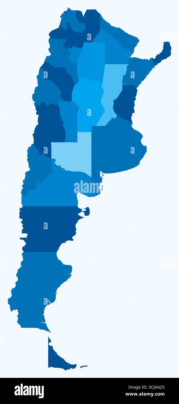 Mappa dell'Argentina con le regioni. Solo una semplice mappa di confine con la divisione della regione. Tavolozza di colori azzurro. Illustrazione Vettoriale