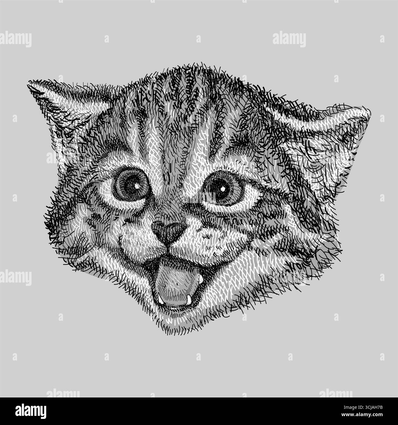 Testa animale gatto carino linea viso disegnata a mano monocromatica Illustrazione Vettoriale Testa animale gatto carino linea viso disegnata a mano monocromatica Illustrazione Vettoriale