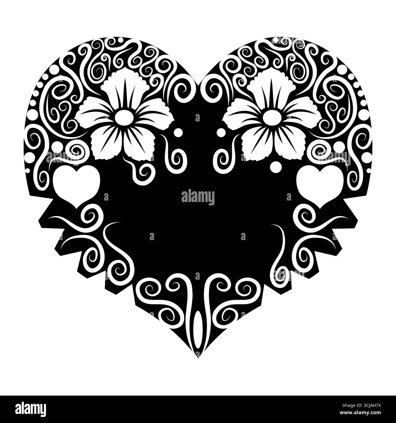 cuore con decorazioni floreali per decorare o tatuare Illustrazione Vettoriale