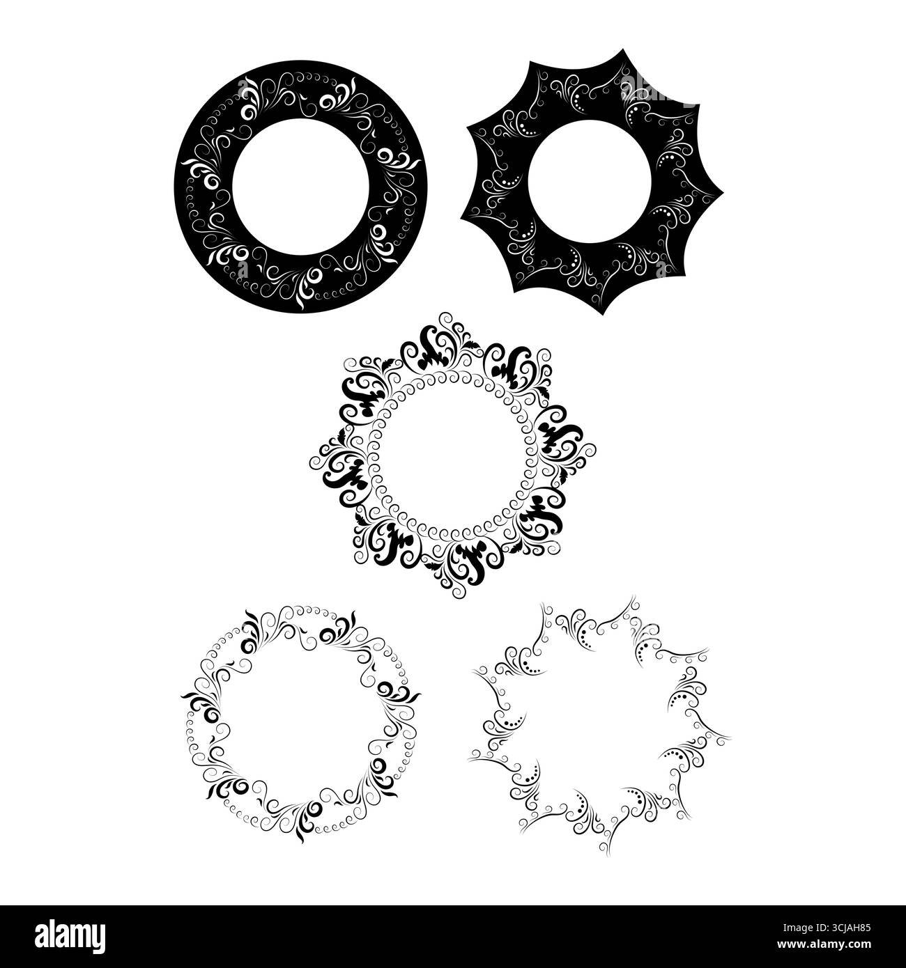 Cornice decorata con decorazioni floreali per decorare o tatuare Illustrazione Vettoriale