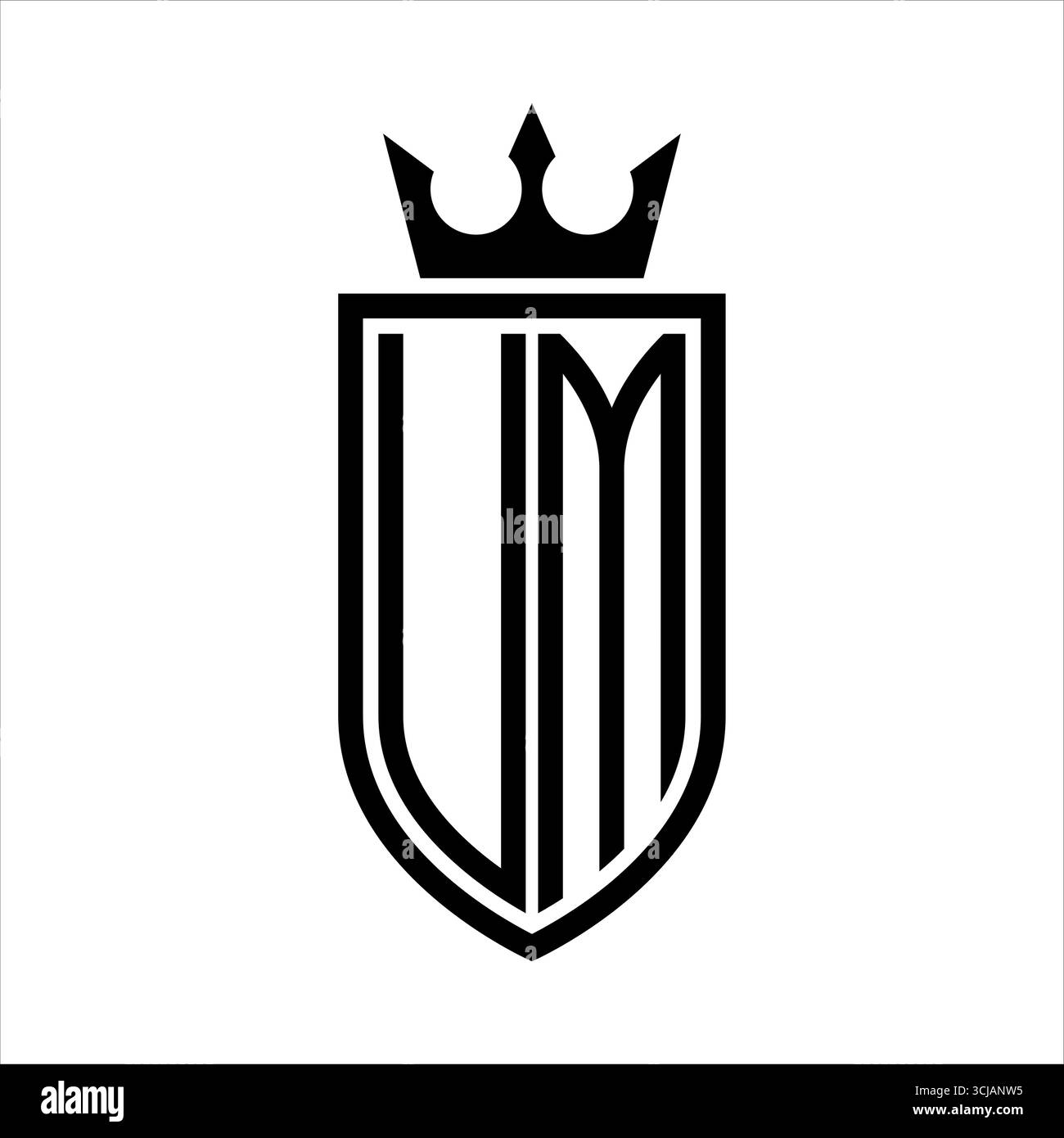 Le iniziali del logo UM Vector sono dotate di corona e di uno stile minimalista ed elegante, con un contorno sottile Illustrazione Vettoriale