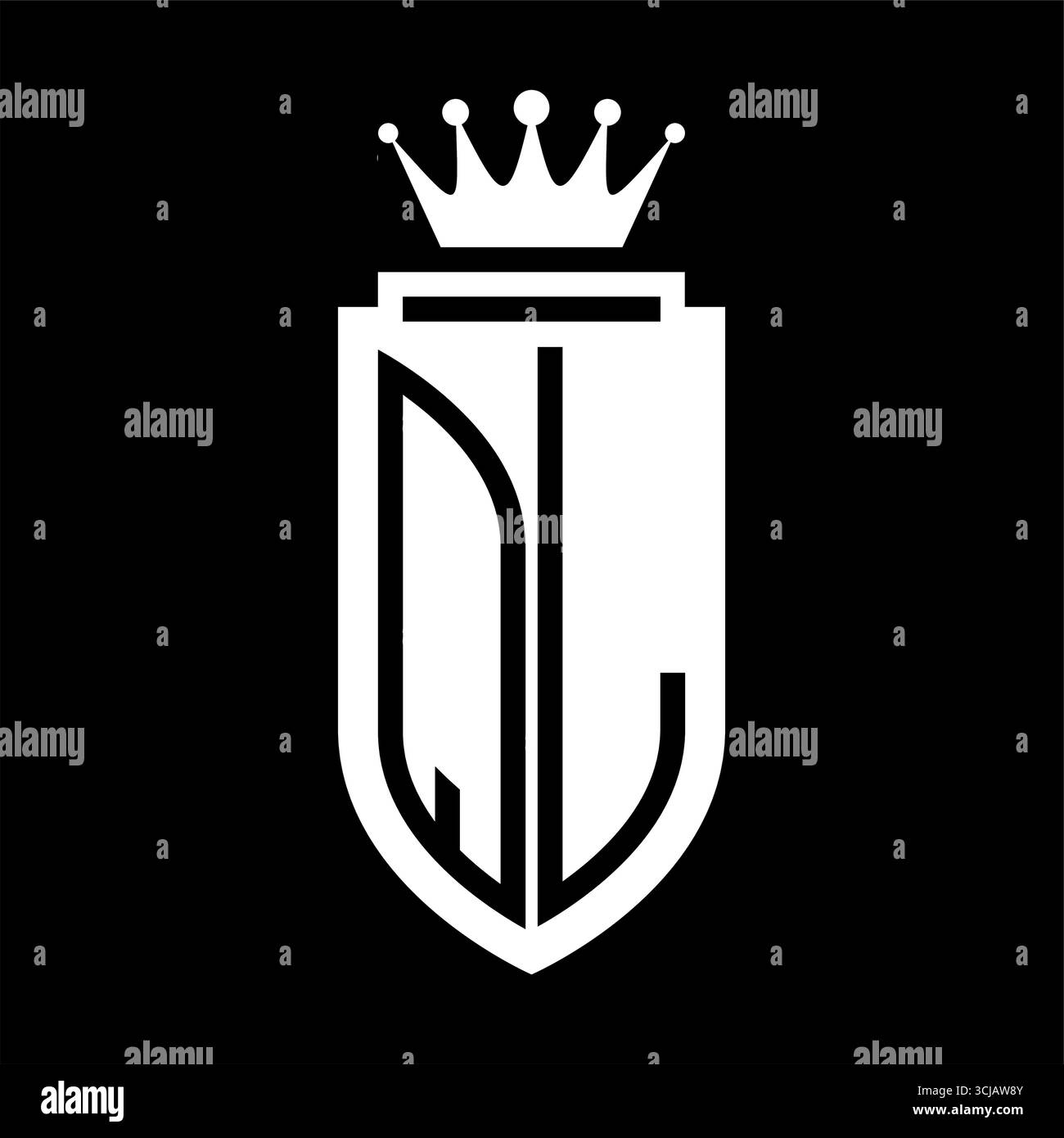Le iniziali del logo QL Vector sono dotate di logo Royal Crown stile minimalista ed elegante con contorno interno Illustrazione Vettoriale