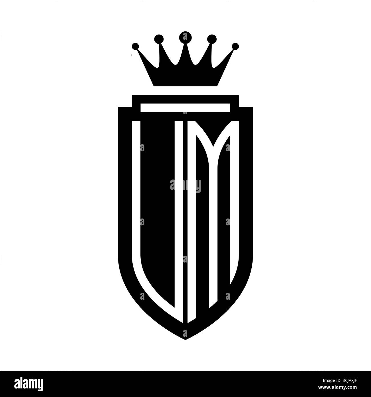 Le iniziali del logo UM Vector sono dotate di corona reale stile minimalista ed elegante con contorno interno dello scudo Illustrazione Vettoriale