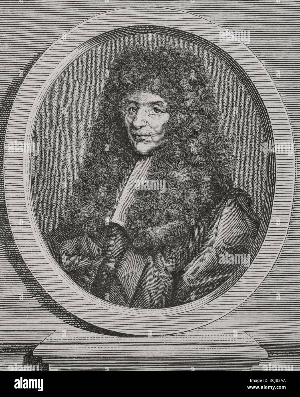 Guy-Crescent Fagon (1638-1718). Medico e botanico francese. Capo medico del re Luigi XIV di Francia tra il 1693 e il 1715. Incisione di Huyot basata sul ritratto di Hyacinthe Rigaud (1659-1743). XVI siècle: lettres, Sciences et Arts, France 1590-1700 (XVII secolo: Lettere, scienze e arti), di Paul Lacroix. Pubblicato a Parigi da Librairie de Firmin-Didot et Cie, 1882. Foto Stock