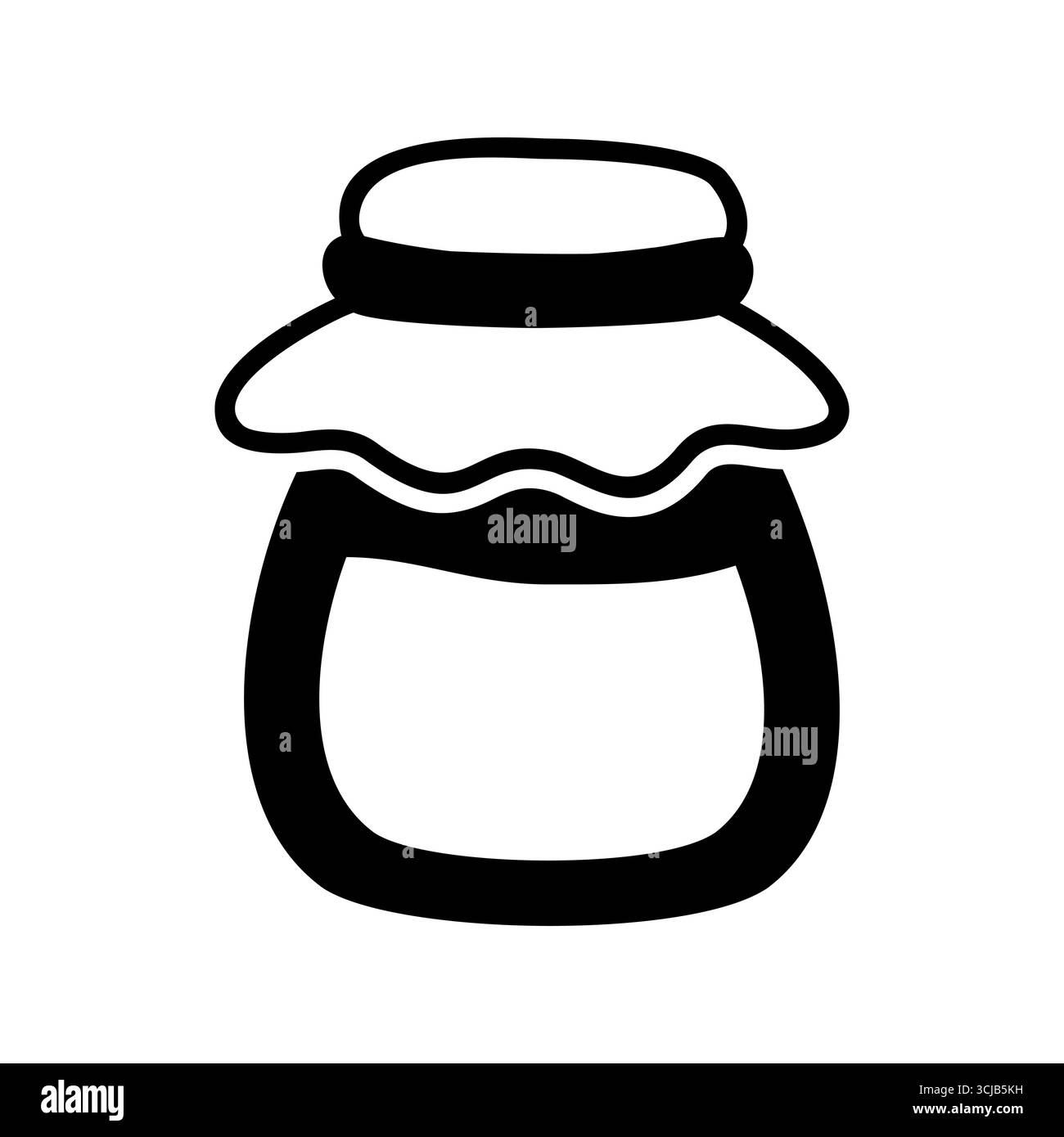 Un'icona vettoriale di un vaso di marmellata con un coperchio in panno legato, che rappresenta cibo fatto in casa, conserve e inscatolamento. Ideale per applicazioni agricole e biologiche Illustrazione Vettoriale