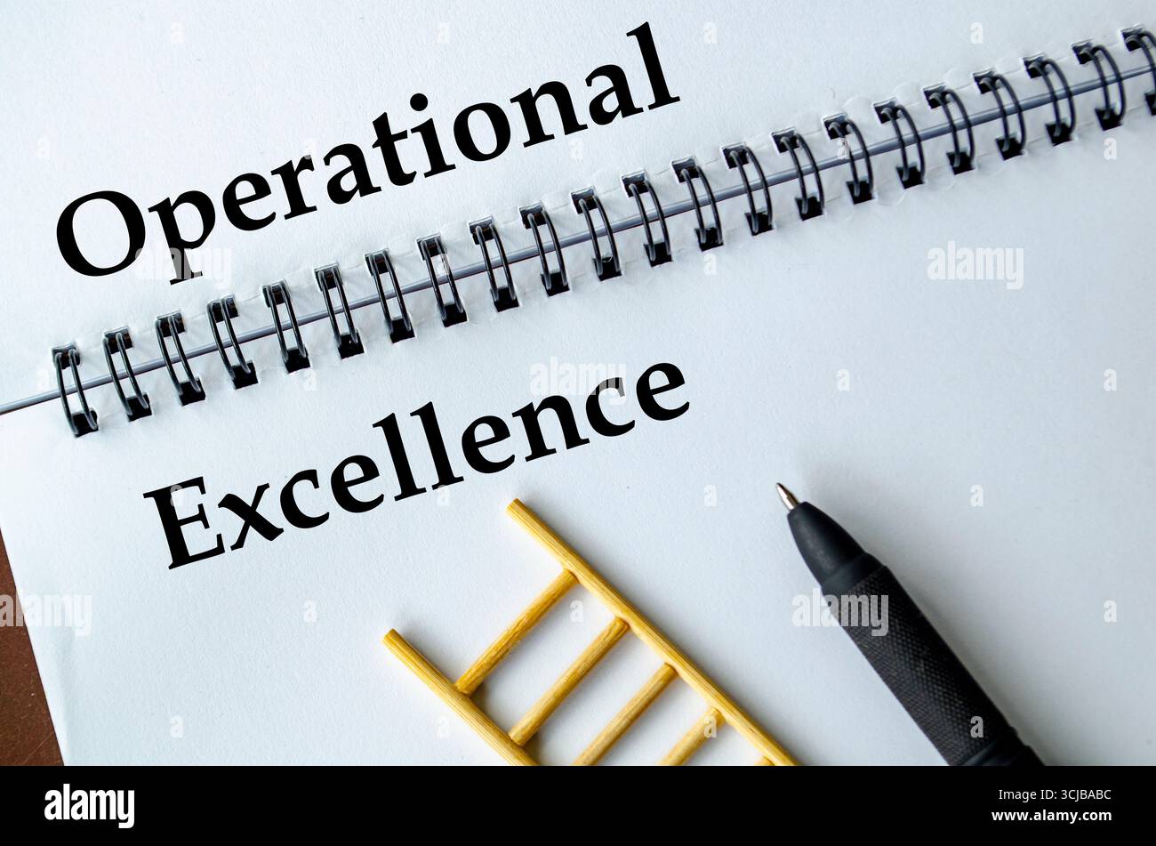 Eccellenza operativa, notebook con illustrazione a scala che rappresenta l'efficienza, il miglioramento e le BEST practice Foto Stock