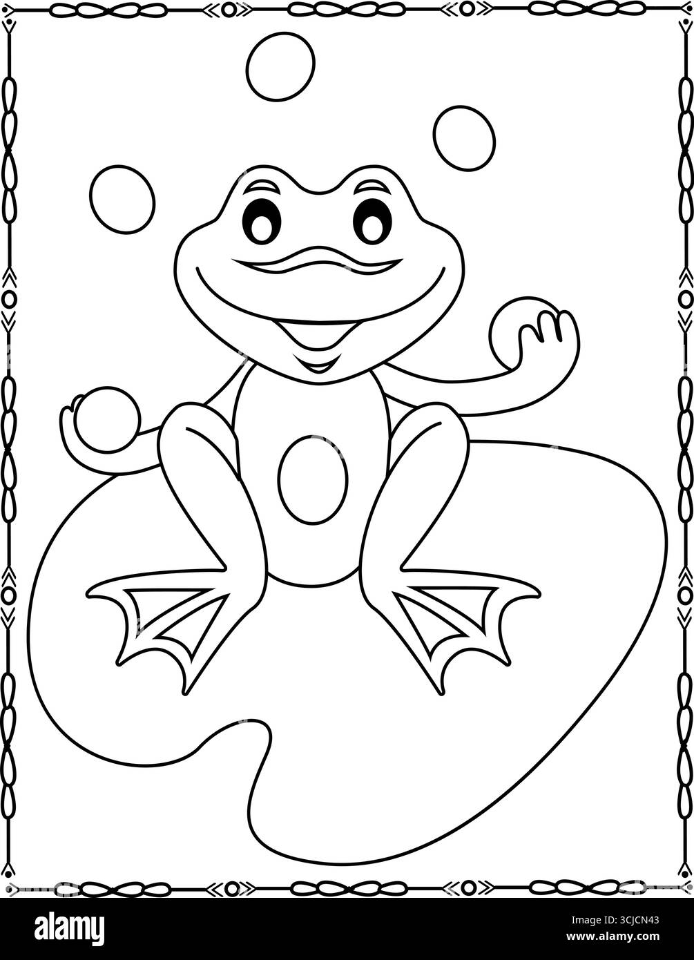 Cute Frog Coloring Pages Fun Cartoon Animal Outlines per bambini e adulti Illustrazione Vettoriale