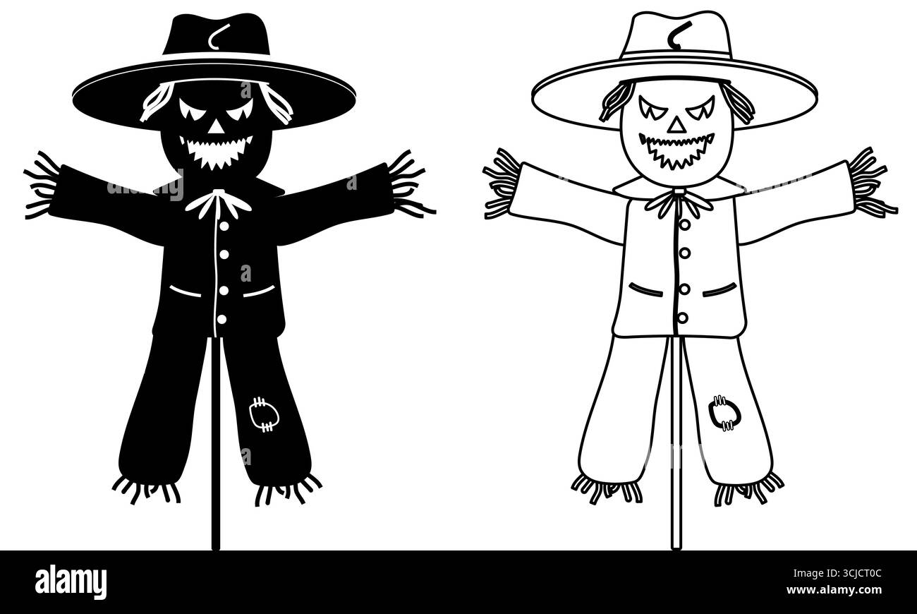 Spaventoso spaventoso spaventoso spaventoso spaventoso halloween con silhouette e contorno di un elemento di design isolato su uno sfondo bianco Illustrazione Vettoriale