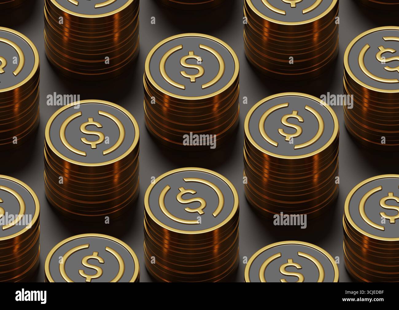 Patttern senza cuciture di monete dorate USDC. illustrazione 3d. Foto Stock