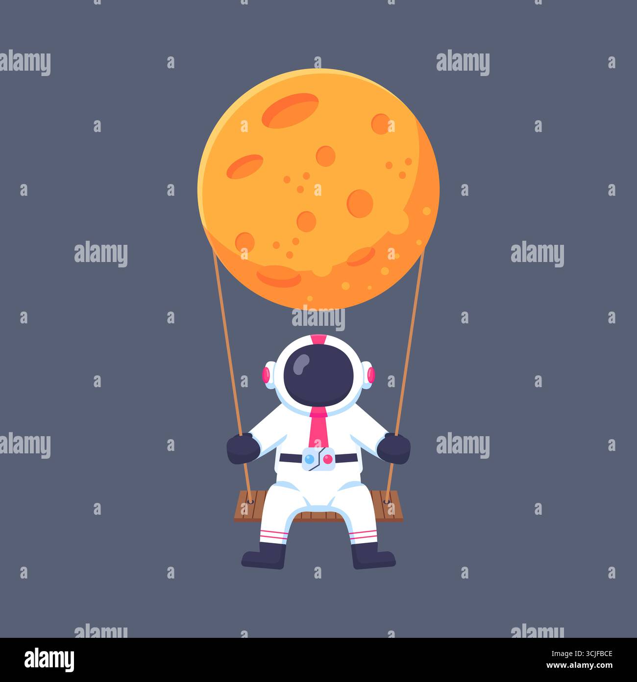Cartoon Astronaut Swinging with Moon Illustrazione Vettoriale