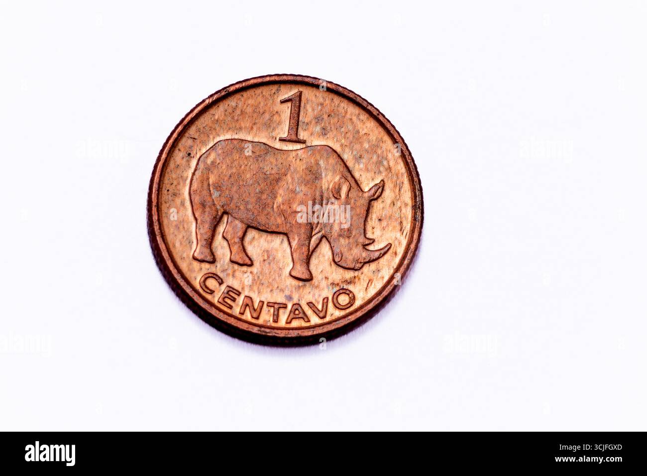 Moneta da 1 centavo del Mozambico con un rinoceronte inciso sul dritto Foto Stock
