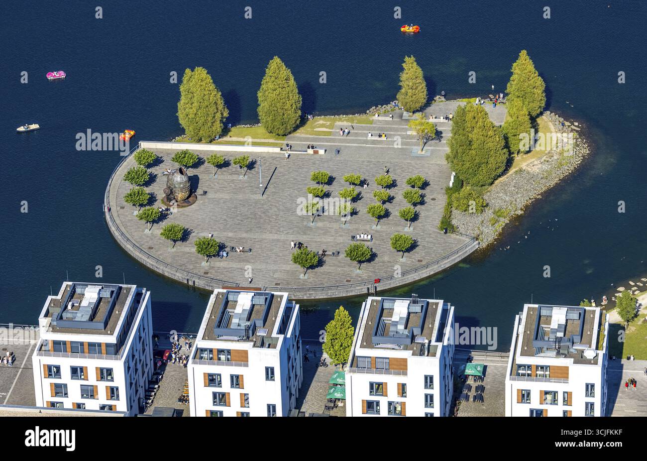Vista aerea, Phoenix Lake and Culture Island, Hoerde, Dortmund, regione della Ruhr, Renania settentrionale-Vestfalia, Germania, Lago Phoenix, Isola della Cultura, lago, città, Foto Stock