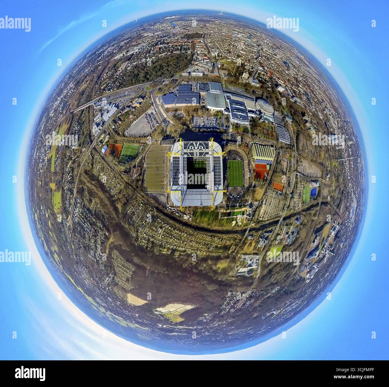 Vista aerea, Westfalenhallen per eventi e funzioni, Signal Iduna Park Bundesliga Stadium del BVB 09 Borussia Dortmund, anche Westfalenstadion, Stadio Foto Stock