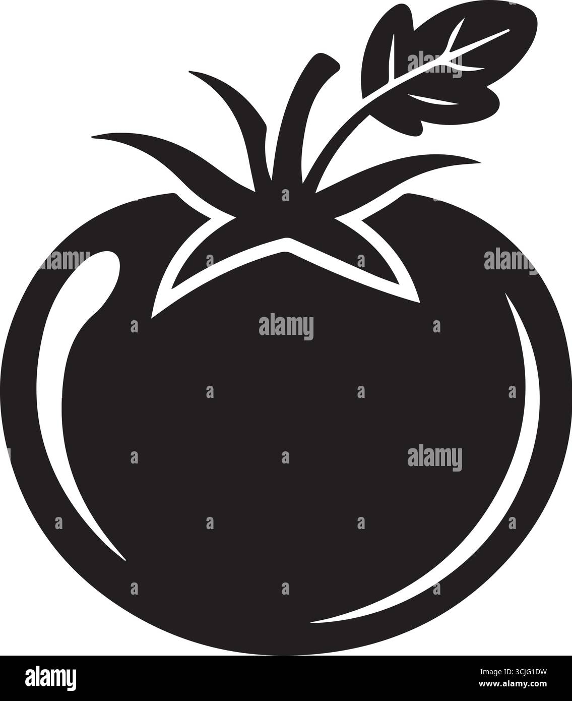 Silhouette nera di un pomodoro fresco in stile vettoriale piatto e pulito Illustrazione Vettoriale