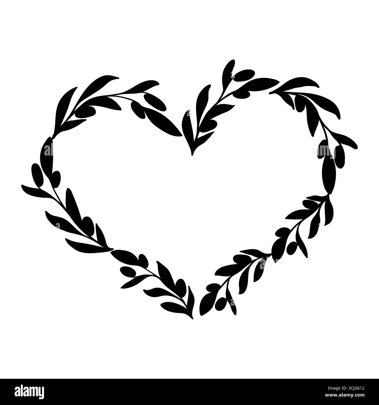 Montatura a cuore con ramoscello d'oliva per una silhouette da abbordatore verde. Illustrazione Vettoriale