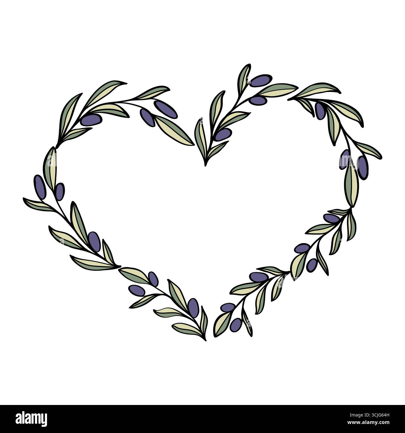 Telaio a forma di cuore per tessera o invito. Bordo verde. Illustrazione Vettoriale