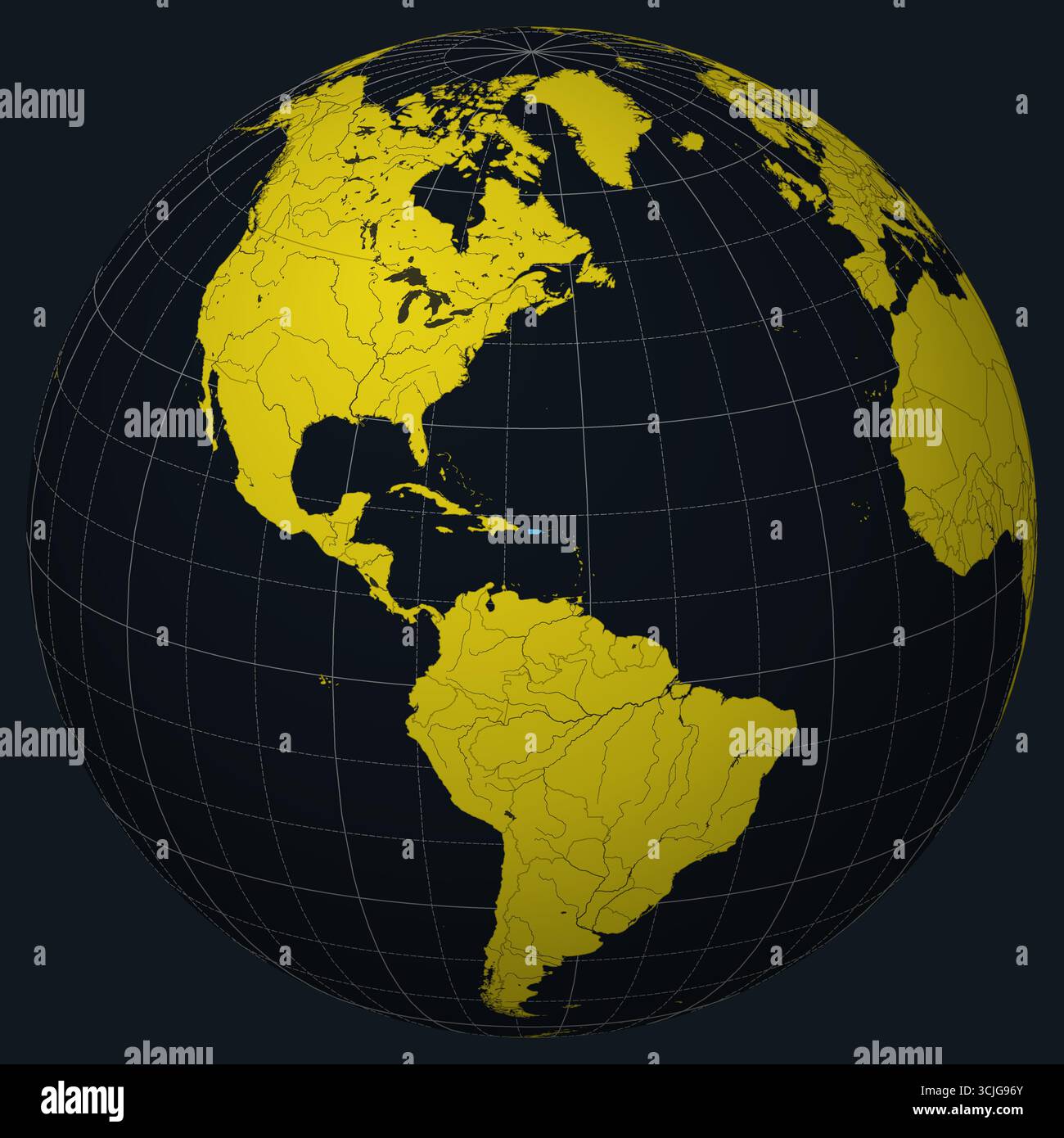 Puerto Rico su Globe. Vista paese sulla mappa del mondo nella tavolozza dei colori giallo brillante Charcoal. Forma di Porto Rico sulla mappa. Illustrazione Vettoriale
