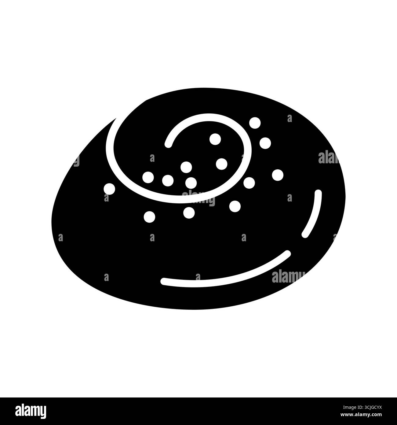 Un'icona di glifo nero di un panino dolce pieno di semi di papavero. Questa icona è perfetta per menu di panifici, blog di dessert o design legati al cibo. Illustrazione Vettoriale