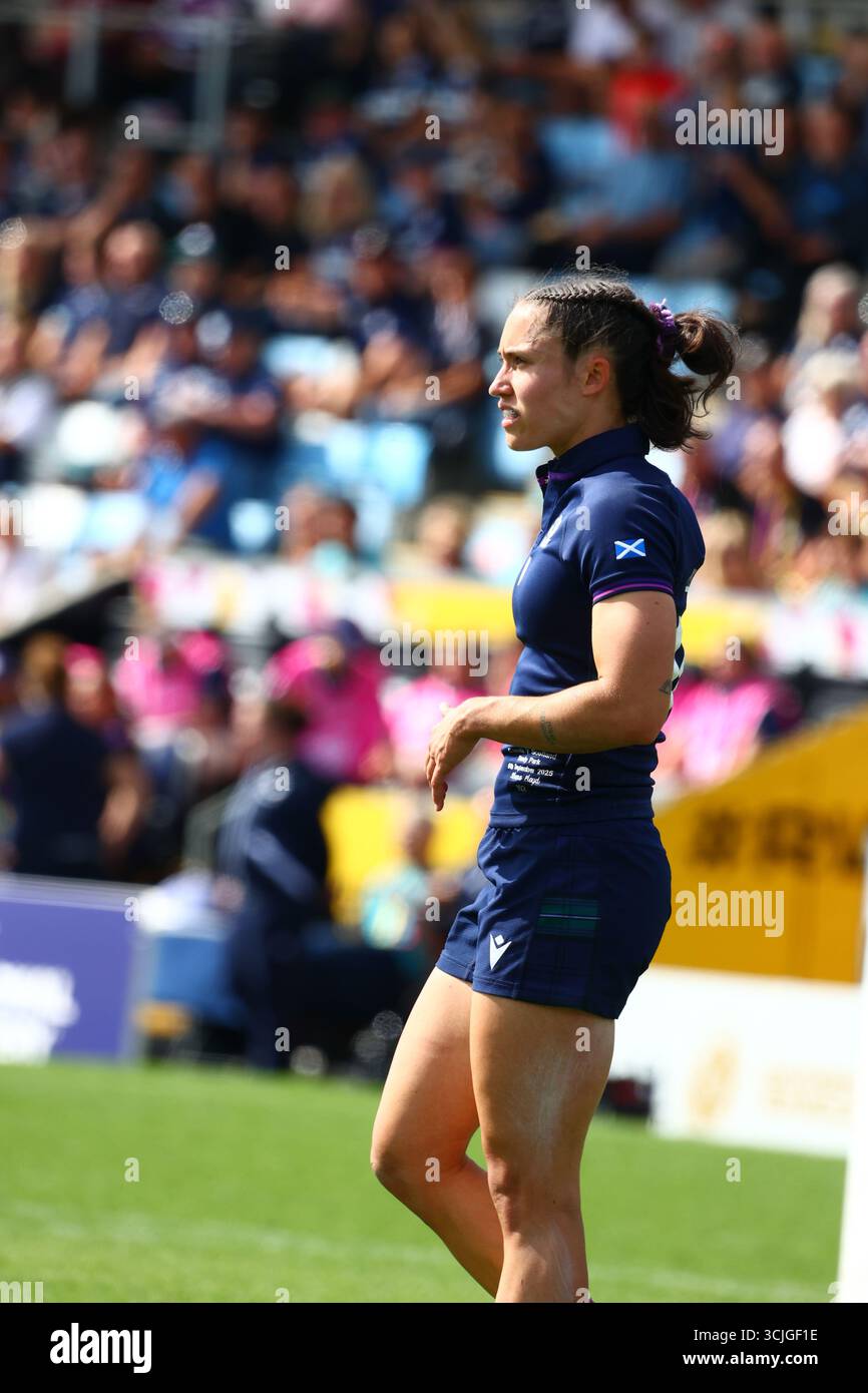 Exeter, Devon, Regno Unito. 6 settembre 2025. Women's Rugby World Cup Pool B: Canada contro Scozia a Sandy Park, Exeter. Nella foto: The Unicorns Scottish 14 RHONA LLOYD. Crediti: Nidpor/Alamy Live News Foto Stock