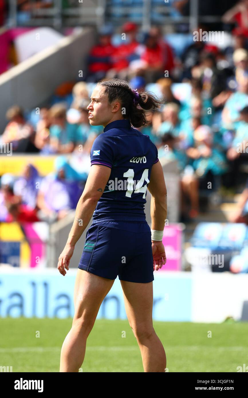 Exeter, Devon, Regno Unito. 6 settembre 2025. Women's Rugby World Cup Pool B: Canada contro Scozia a Sandy Park, Exeter. Nella foto: The Unicorns Scottish 14 RHONA LLOYD. Crediti: Nidpor/Alamy Live News Foto Stock