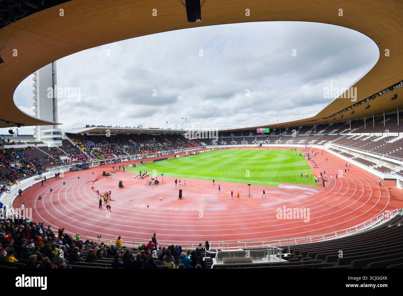 Stadio olimpico di Helsinki nel quartiere Töölö di Helsinki, Finlandia Foto Stock