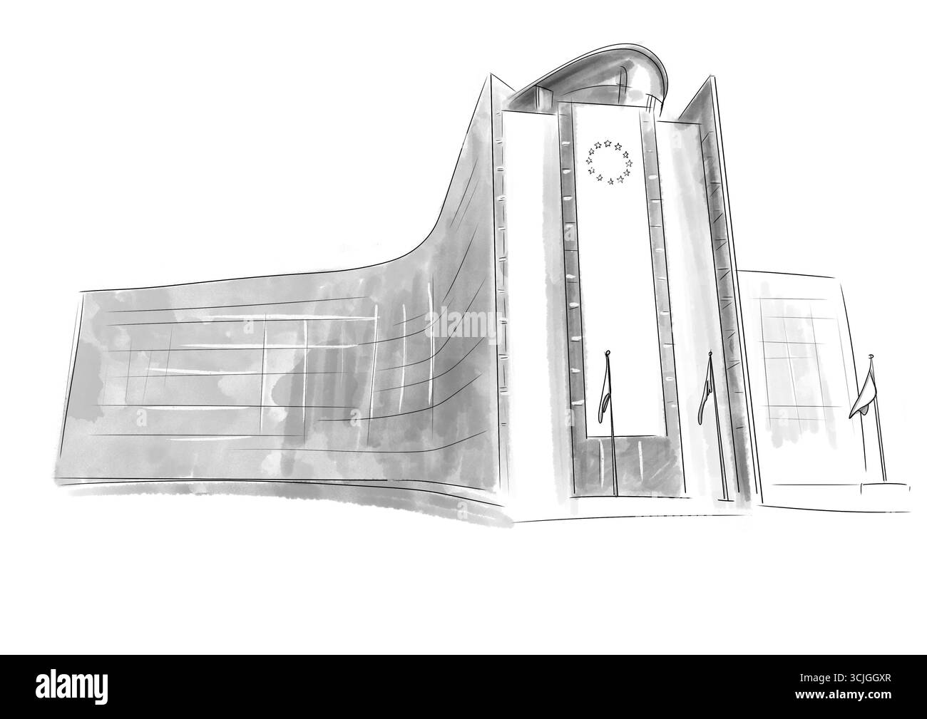 Illustrazione in bianco e nero della commissione europea a Bruxelles, Belgio Foto Stock