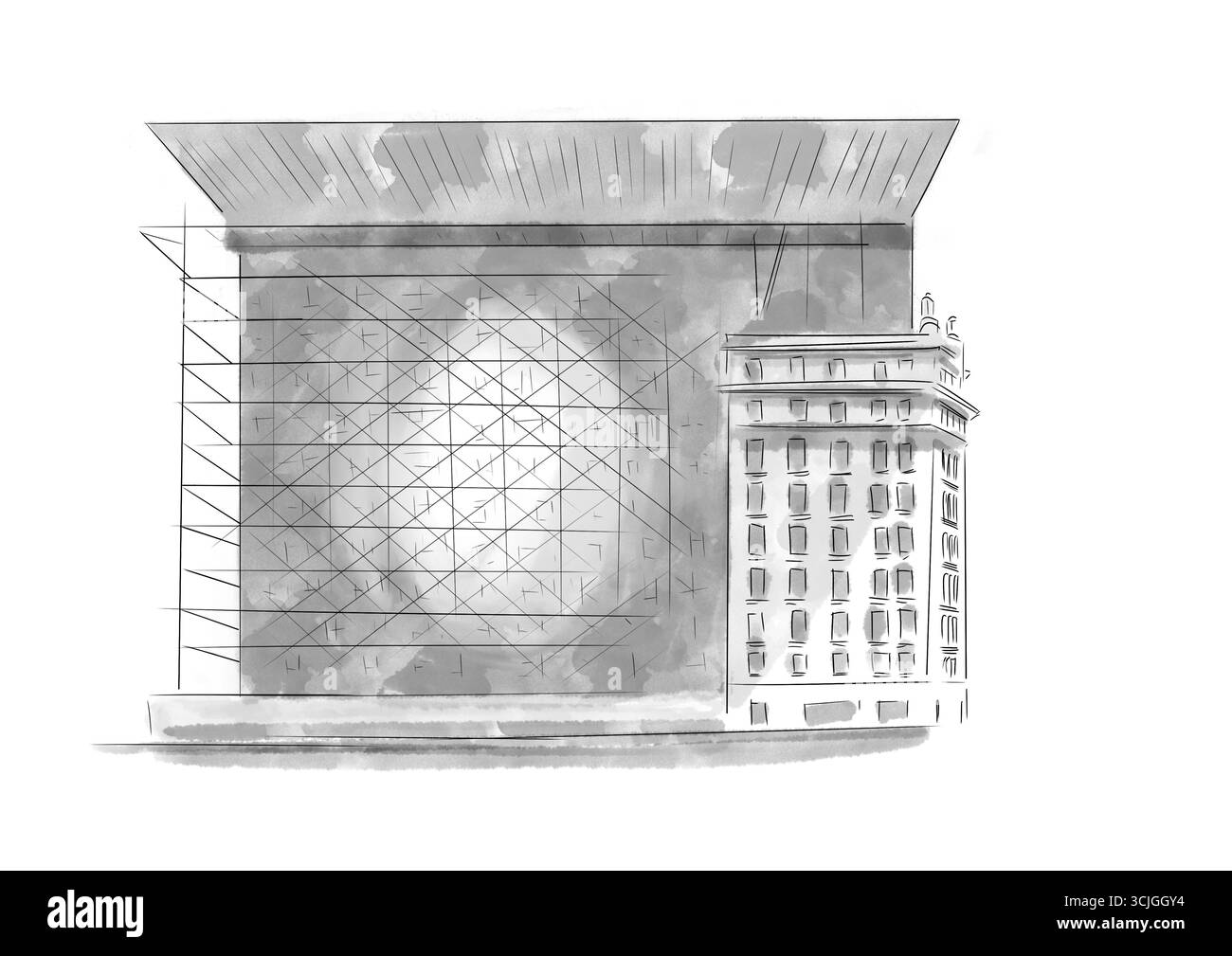Illustrazione in bianco e nero del consiglio europeo di Bruxelles, Belgio Foto Stock