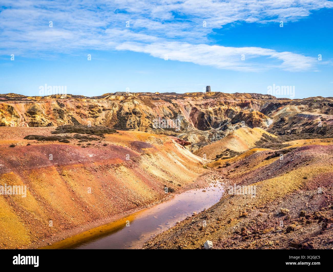 I resti delle miniere di rame a cielo aperto a Parys Mountain, Anglesey, Galles, Regno Unito Foto Stock
