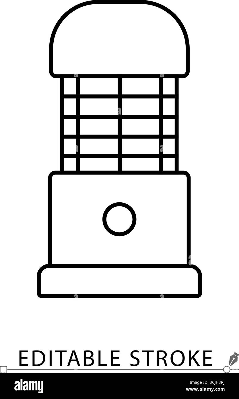 Un'icona di una lampada antizanzara in stile minimalista con tratto modificabile. Simbolo di controllo insetti, elemento elettrodomestico, oggetto parassita, concetto outdoor Illustrazione Vettoriale