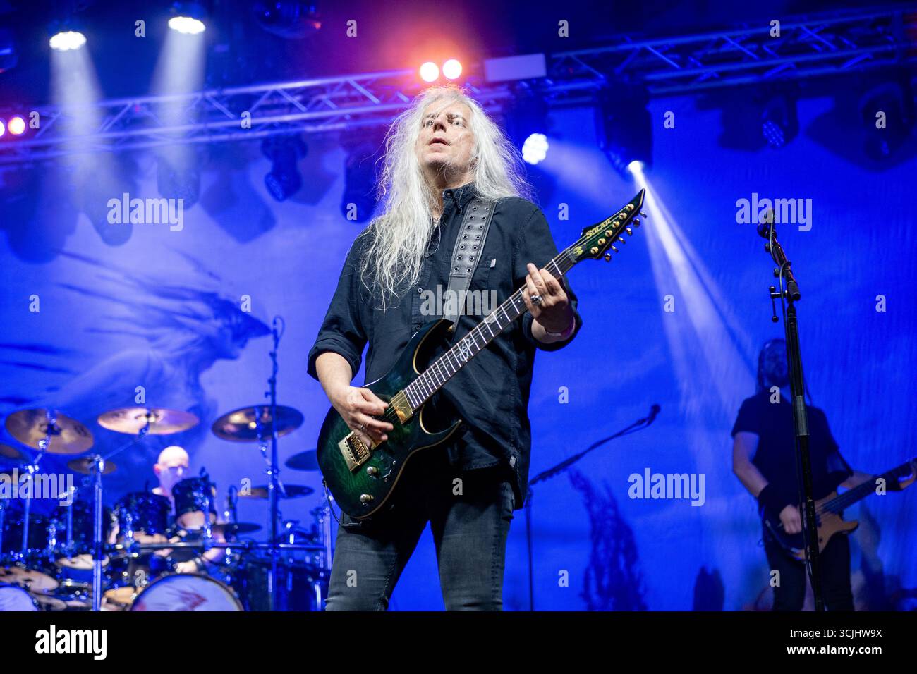 21 agosto 2025: Marcus Siepen si esibisce con Blind Guardian al Circolo Magnolia di Milano Foto Stock