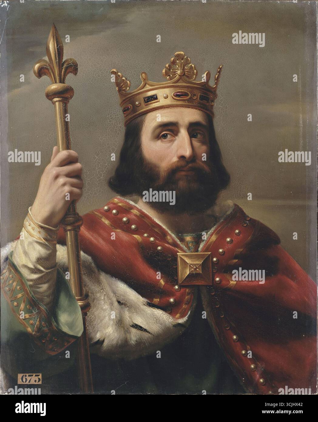 Louis-Félix Amiel (1802-1864) Pepin III, detto il corto, Re dei Franchi (714-768) - questo dipinto appartiene ai ritratti dei Re di Francia, una serie di ritratti commissionati tra il 1837 e il 1838 da Luigi Filippo i e dipinti da vari artisti per il Musée historique de Versailles. - Foto Stock