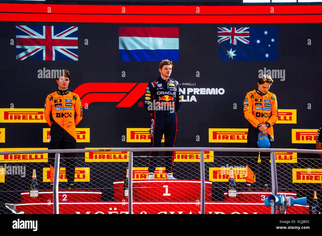 Monza, Italia. 7 settembre 2025. Podio della gara durante la Formula 1 Pirelli Gran Premio d'Italia 2025 sul circuito di Monza, Lombardia, Italia, dal 6 al 9 settembre 2025. 16° round del Campionato del mondo di Formula 1 FIA 2025. Crediti: Alessio De Marco | Avens-Images.com/Alamy Live News Foto Stock