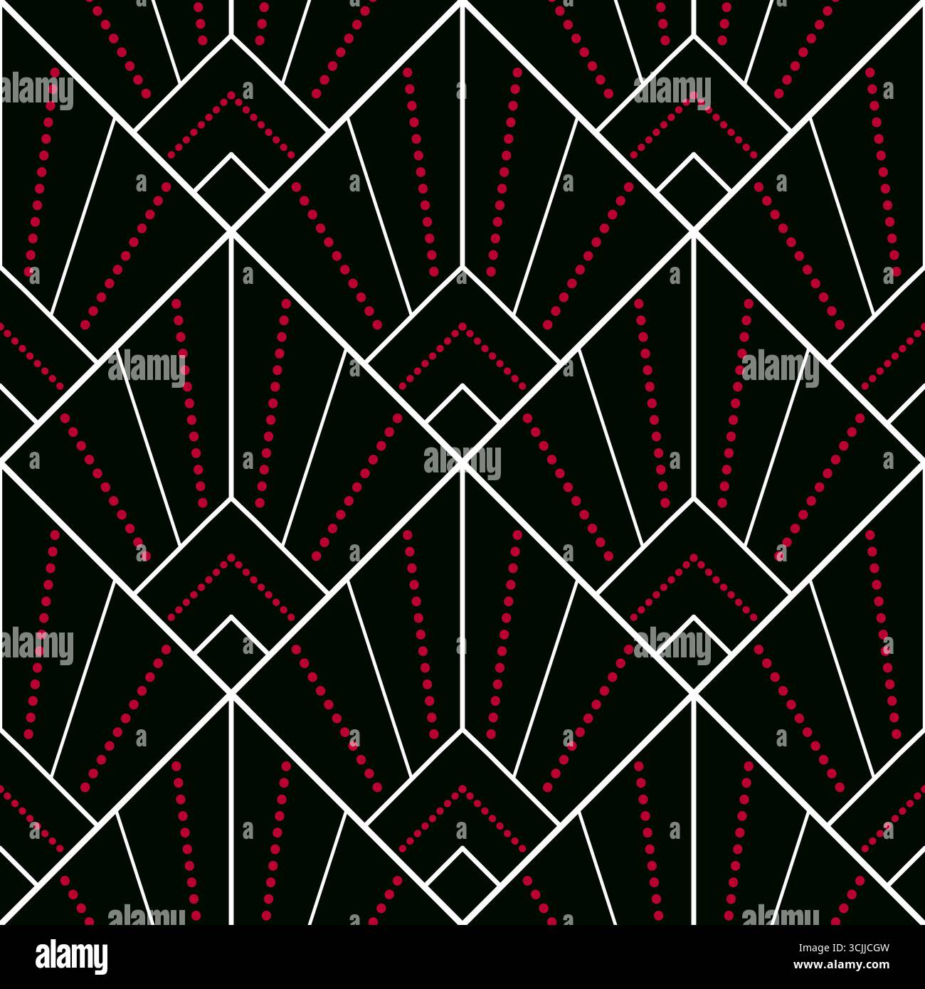 Motivo geometrico senza cuciture da linee bianche e punti rossi su sfondo nero. Ornamento diagonale quadrato decorativo vettoriale. Design monocromatico rigoroso. Mo Illustrazione Vettoriale