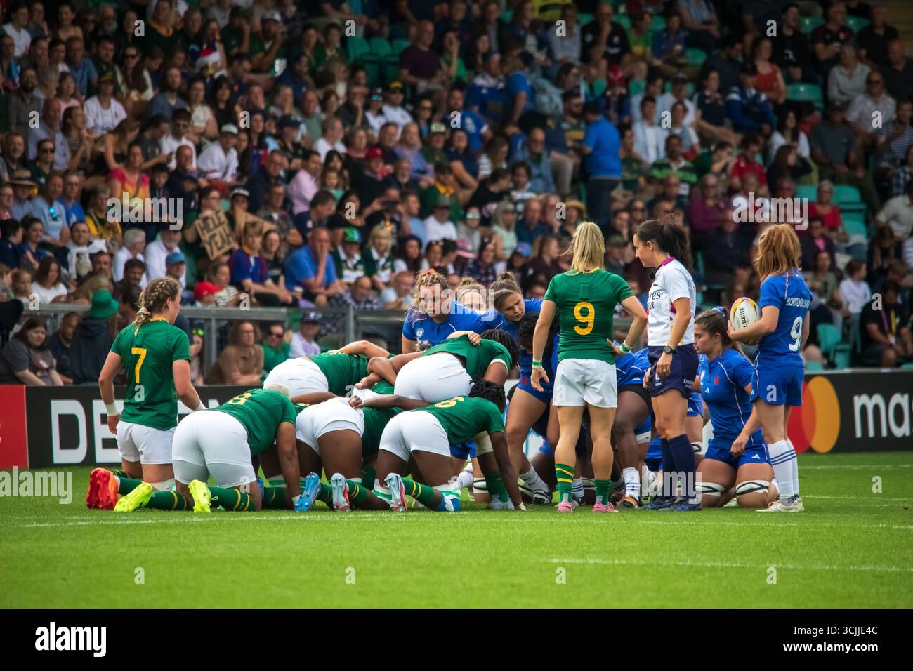 Northampton, Regno Unito, 7 settembre 2025 la Francia abbatte con il Sud Africa in Pool D, Coppa del mondo di rugby femminile, Cinch Stadium, Franklins Gardens, Northampton, Regno Unito. Alex Williams / Alamy Live News Foto Stock