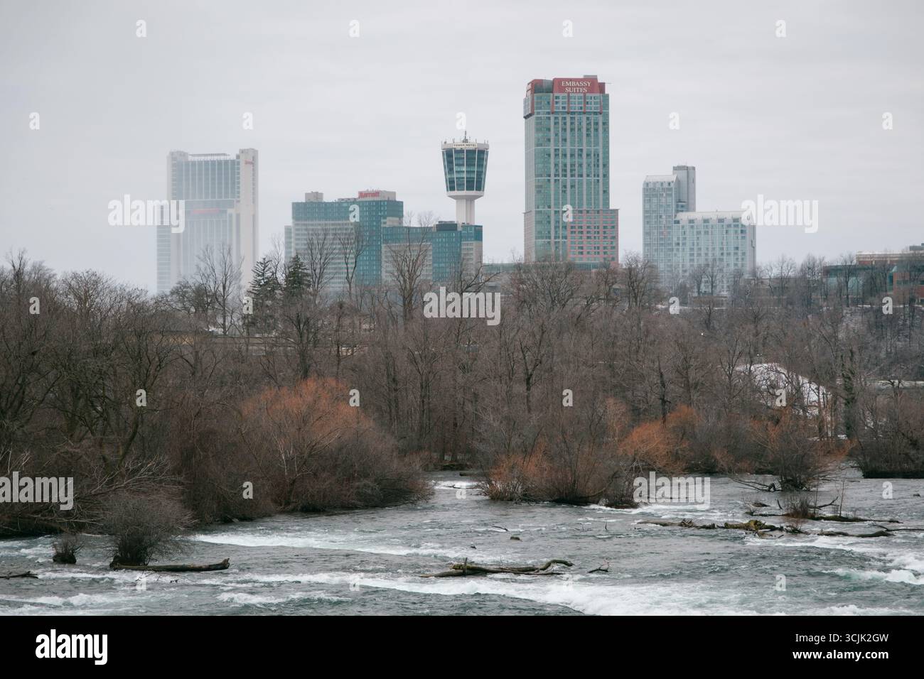 Vista dello skyline delle Cascate del Niagara, Ontario, da New York Foto Stock