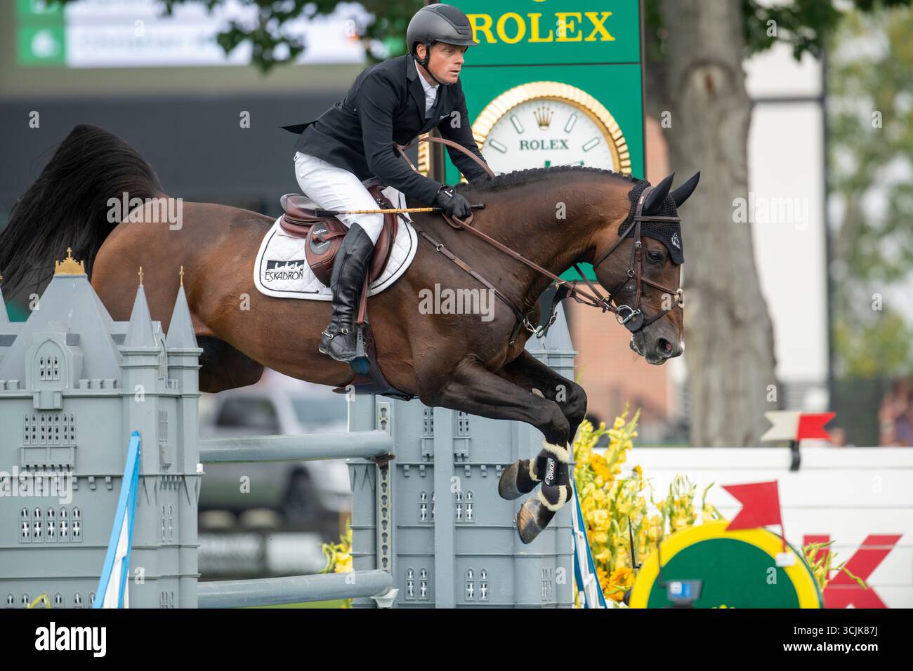 Calgary, Alberta, Canada, 7 settembre 2025. Willem Greve (NED) in sella al Grandorado TN NOP - CPKC International Grand Prix - crediti: Peter Llewellyn/Alamy Live News Foto Stock