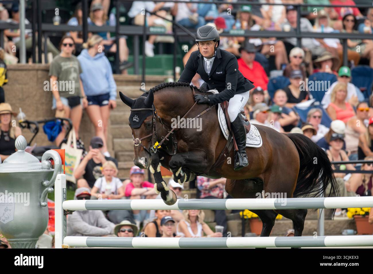 Calgary, Alberta, Canada, 7 settembre 2025. Willem Greve (NED) in sella al Grandorado TN NOP - CPKC International Grand Prix - crediti: Peter Llewellyn/Alamy Live News Foto Stock
