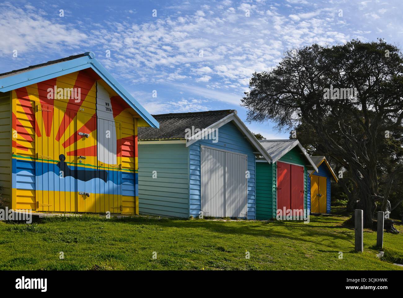 Blairegowrie Beach Boxes, Victoria, Australia, sul litorale Foto Stock