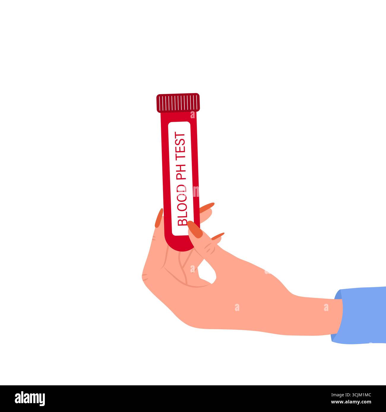 Esame del pH del sangue. Provetta per test medici. Concetto di assistenza sanitaria. Illustrazione vettoriale in stile piatto Illustrazione Vettoriale