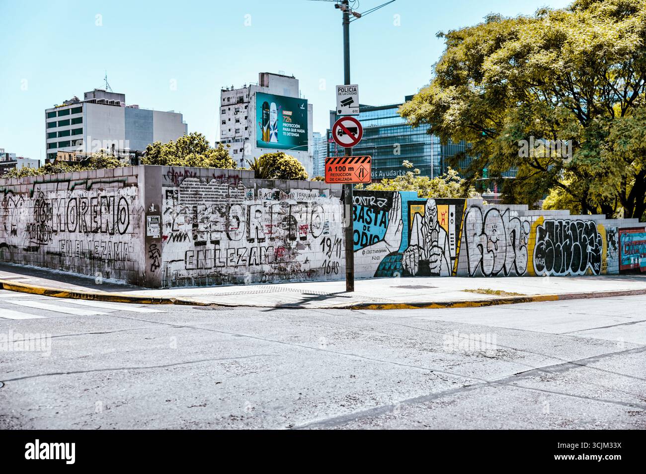 Buenos Aires, Argentina - 21 dicembre 2022: La Street art e le vigne dense di edera coprono la facciata in rovina di un edificio nel quartiere bohémien di San Telmo Foto Stock