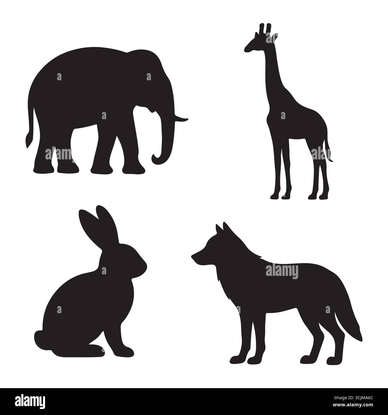 Silhouette Wild Animal in nero su sfondo bianco Illustrazione Vettoriale