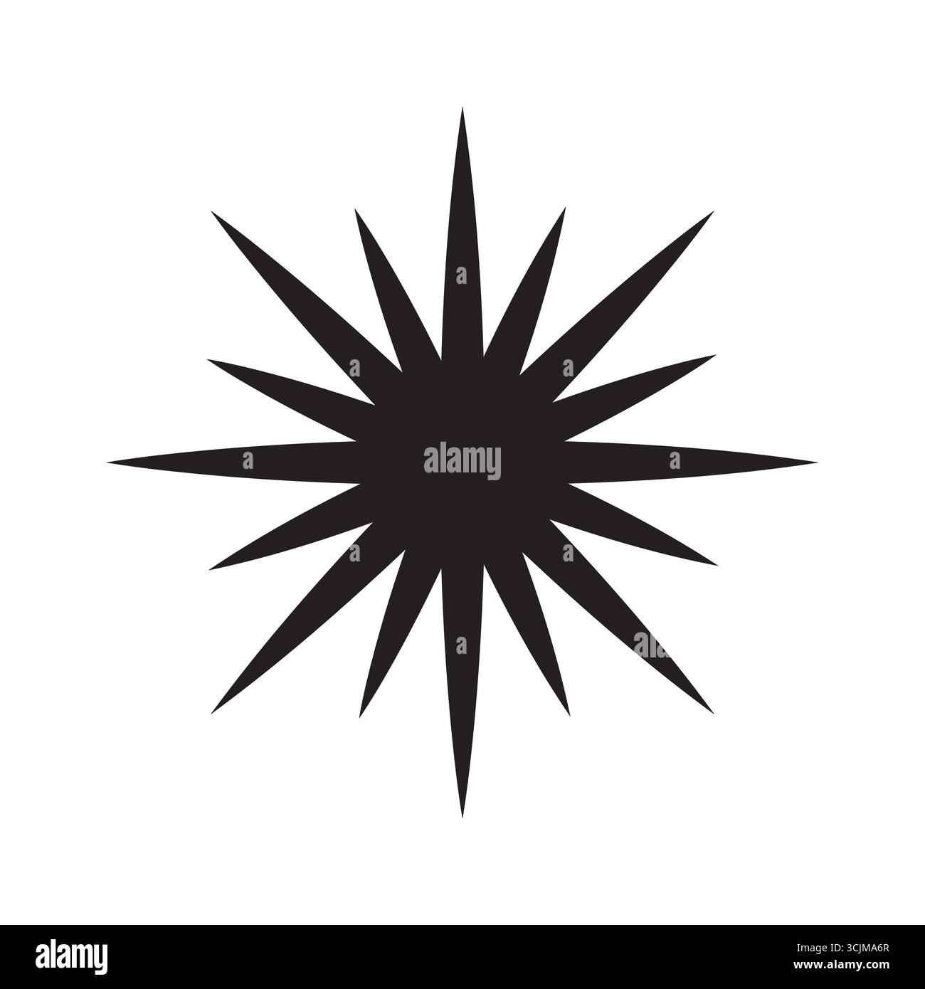 Icona brillante nera. Vettore a forma di stella. Simbolo lampeggiante radiante. Segno di scoppio geometrico. EPS 10. Illustrazione Vettoriale