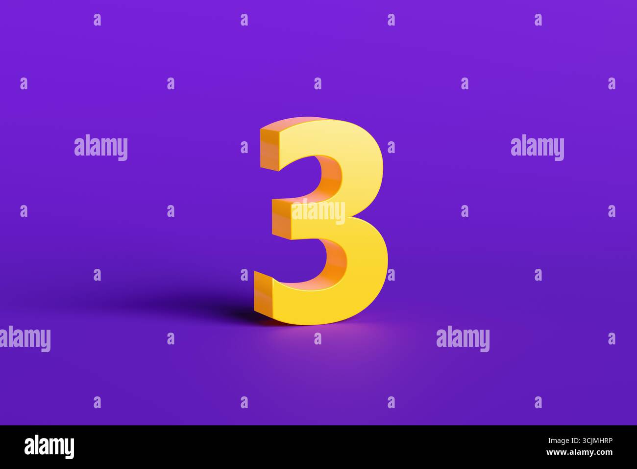 Numero tre su sfondo viola, perfetto per illustrare concetti relativi a numeri, conteggio, matematica e istruzione Foto Stock