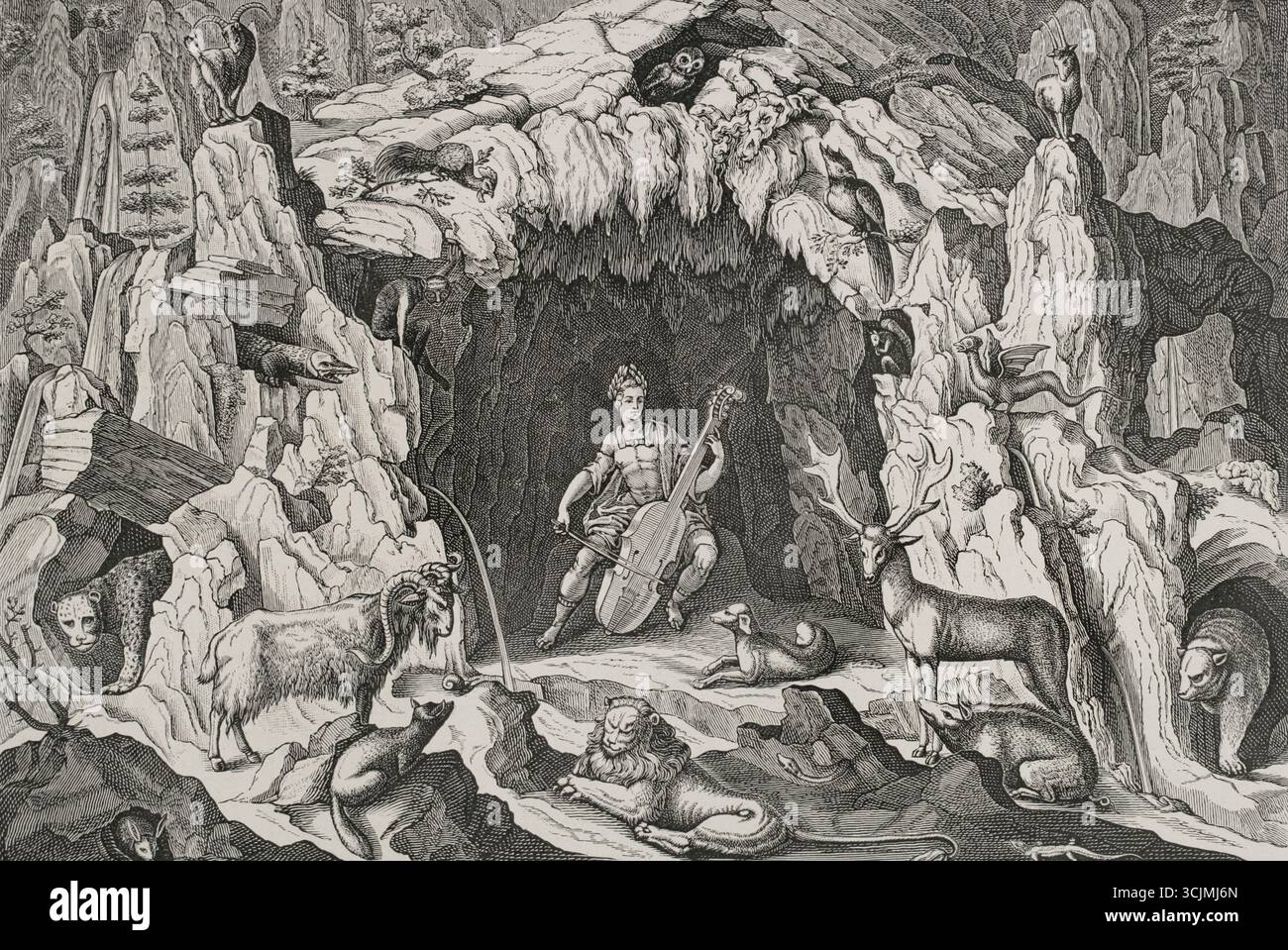 Progetto di una grotta di Orfeo da "Les raisons des Forces mouvantes", dell'ingegnere e architetto paesaggista francese Salomon de Caus (1576-1626), 1624. Incisione. XVI siècle: lettres, Sciences et Arts, France 1590-1700 (XVII secolo: Lettere, scienze e arti), di Paul Lacroix. Pubblicato a Parigi da Librairie de Firmin-Didot et Cie, 1882. Foto Stock