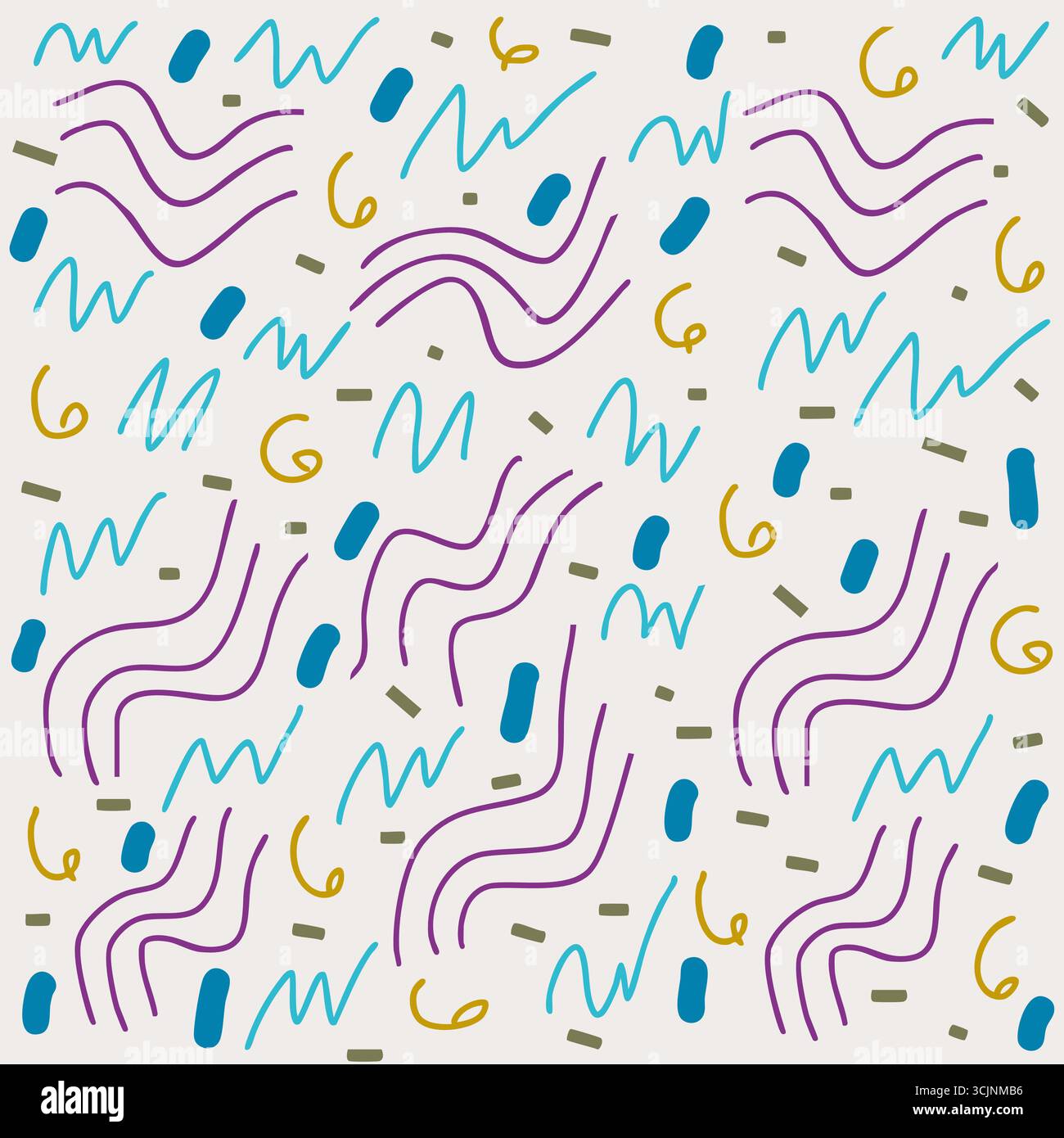 Motivi astratti colorati con scarabocchi e forme geometriche su sfondo blu illustrazione vettoriale Illustrazione Vettoriale