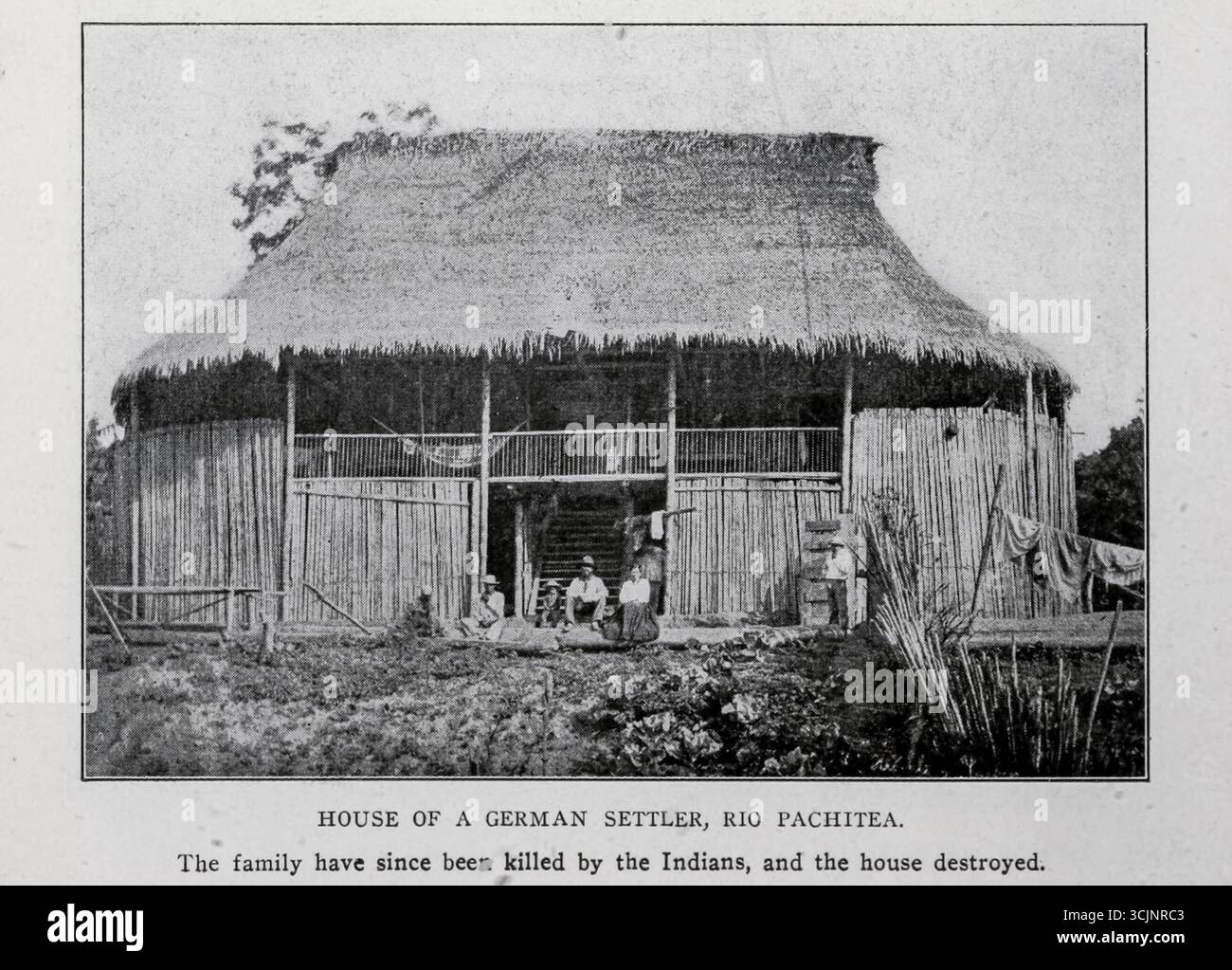 CASA DI UN COLONO TEDESCO, RIO PACHITEA. Da allora la famiglia è stata uccisa dagli indiani e la casa è stata distrutta. Dall'articolo ESTRAZIONE MINERARIA E SVILUPPO FERROVIARIO IN PERÙ. Di G. Fred. Collins. Dalla rivista Engineering dedicata al progresso industriale volume XXVI ottobre 1903 - marzo 1904 The Engineering Magazine Co Foto Stock
