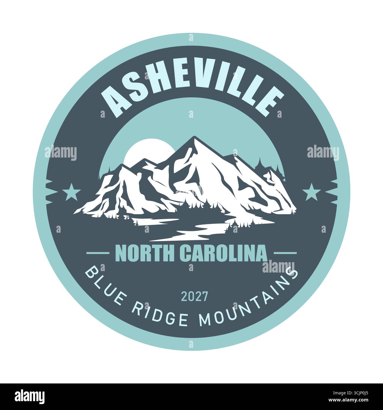 Stazione sciistica di Asheville, North Carolina, Blue Ridge Mountains USA, emblema delle montagne innevate, vettoriale Illustrazione Vettoriale