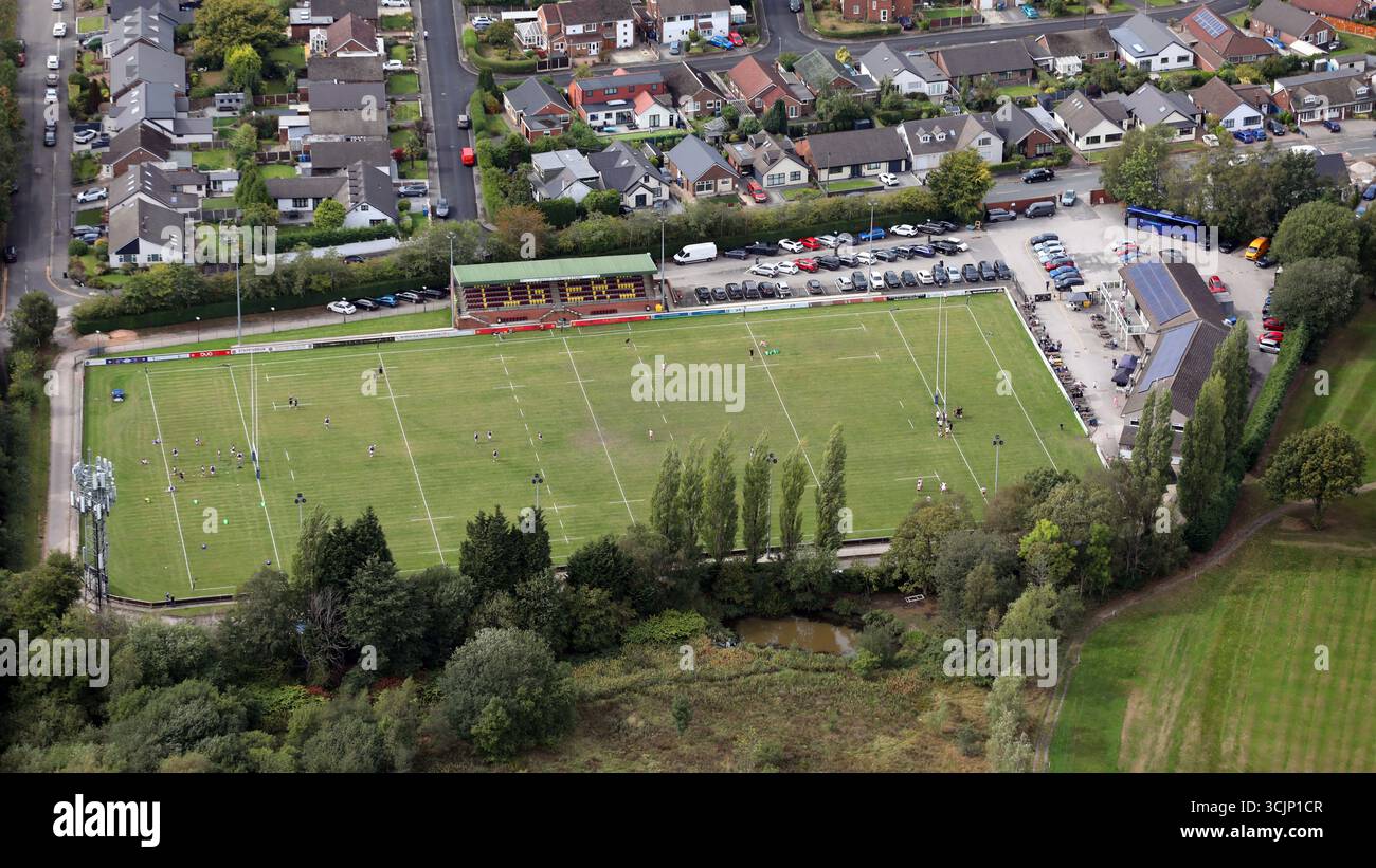 Vista aerea del Sedgley Park Rugby Club. Sede anche del Lancashire RFU's College of Rugby Education Centre, Whitefield, Manchester Foto Stock