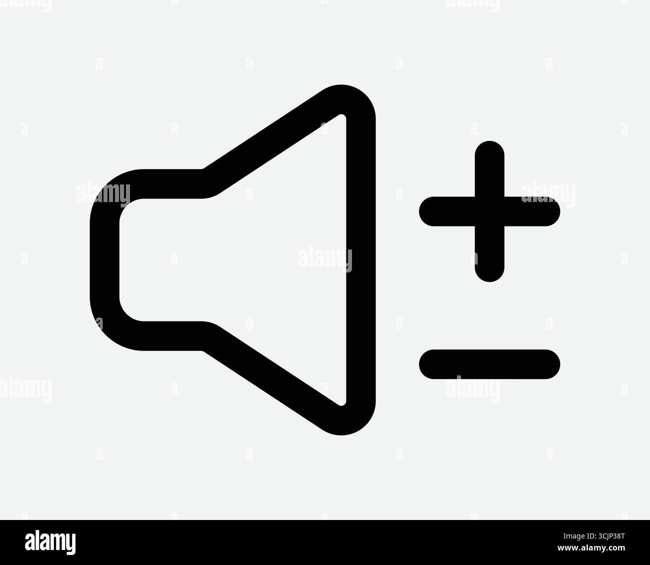 Regolazione volume altoparlante su giù radio regolazione audio ghiera aumento diminuzione più meno contorno nero simbolo segno di linea pulsante audio grafico di controllo pulsante audio Illustrazione Vettoriale